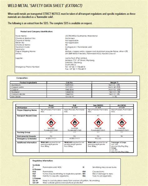 exothermic weld metal sds sheet|cadweld osha sds sheet.